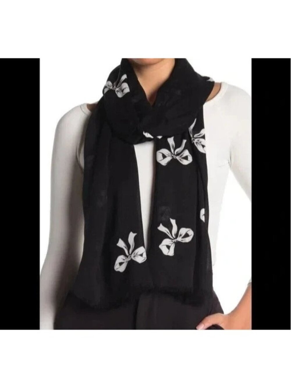 Kate Spade New York Black Bow Oblong Scarf With Gold Logo
